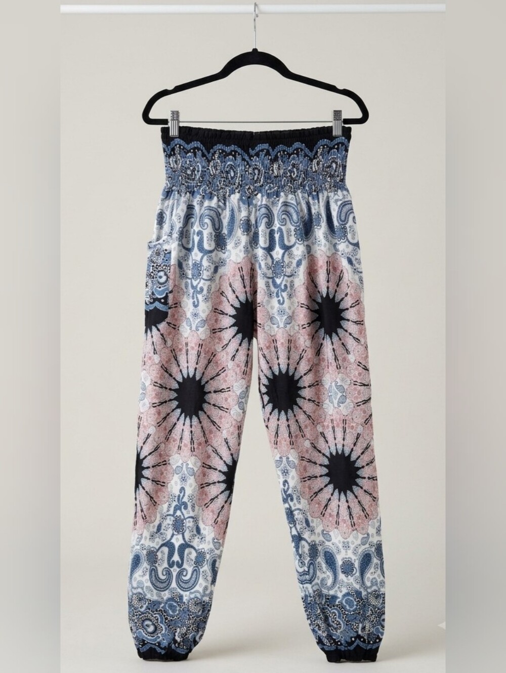 Origins Blue and Pink Paisley Sunburst Smocked Joggers